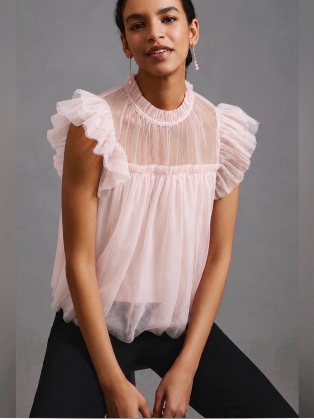 Joie Ruffle Tulle Mesh Ballet Pink Sheer Lined Pleated Flutter Top Sz S NWT